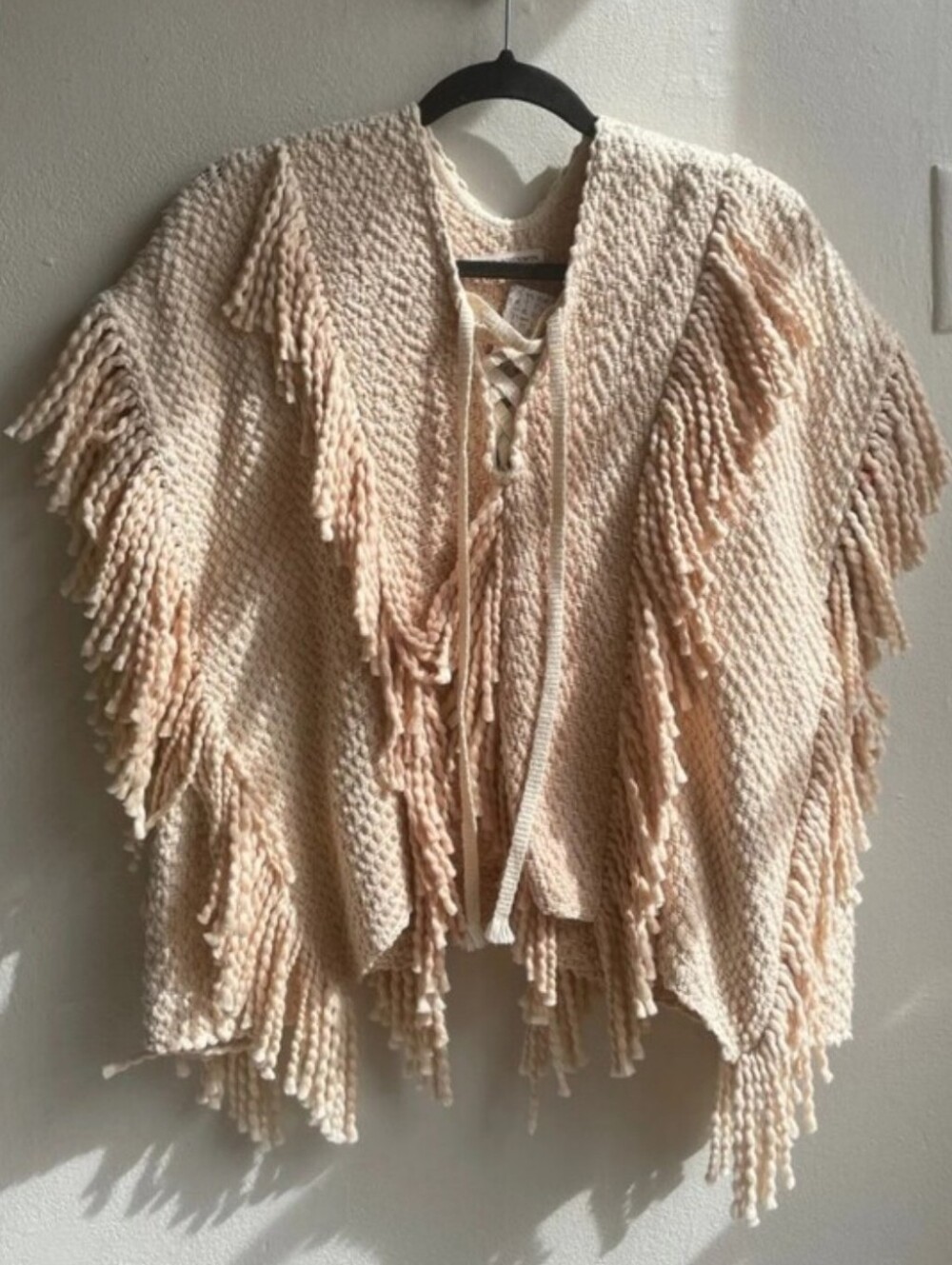 ULLA JOHNSON REYA FRINGE PULLOVER PONCHO SWEATER TOP